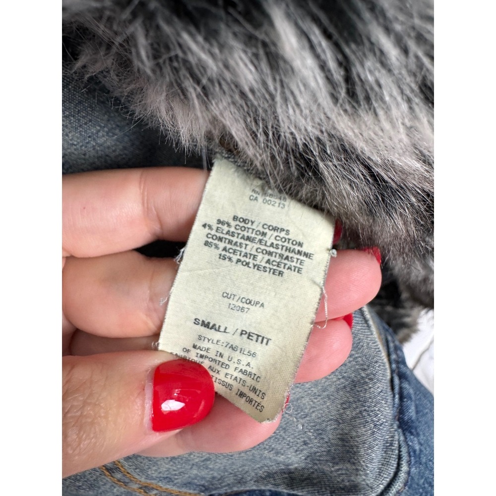 Vintage Y2K Allen B Allen Schwartz Faux Fur Trim Denim Jacket Medium Wash Small - Picture 8 of 10
